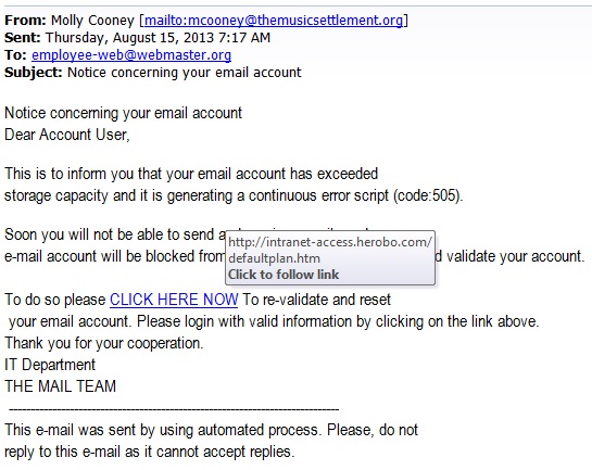 Notice concerning your email account-